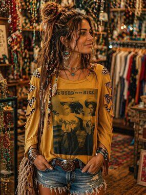 Used to be Nice Yellow Long Sleeve Top with Graphic Print